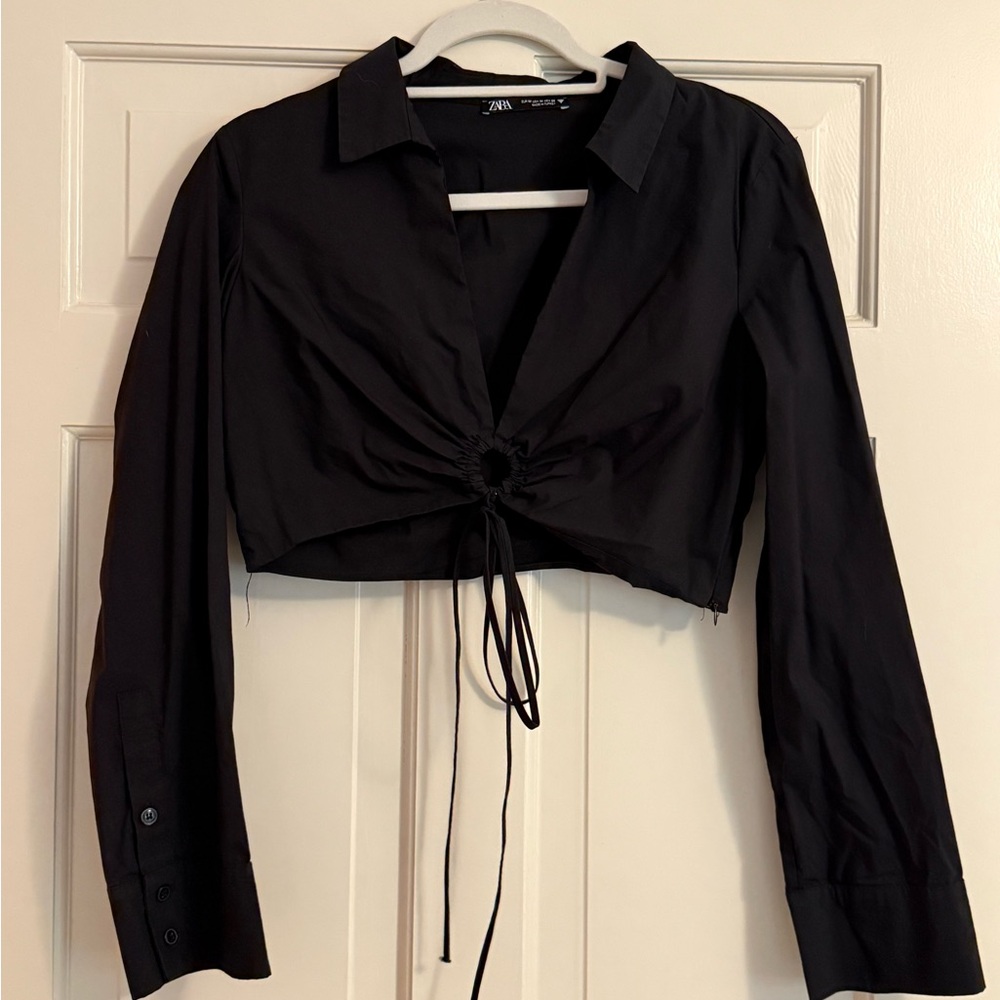 Zara Black Crop Top with Tie Front